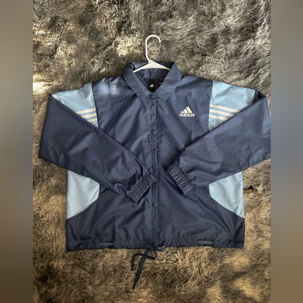 NWOT Adidas Originals White 3-Stripes Coaches Jacket in Dual Blue Tops MSRP$65